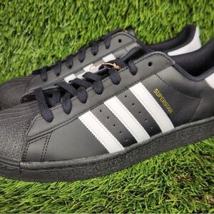 adidas Black Leather Sneakers with White Stripes